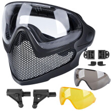 2 Modes Airsoft Mask Full Face Tactical Safety Protective Mask AntiFog Goggles Set with 3 Interchangable Lens