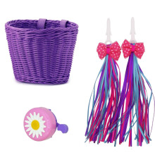Kids Bike Basket Set,Girl Bike Basket Handwoven,Bike Baskets for Kids,Install Detachable,Fits Most Bikes,Stationary Bike, Ebike, Road Bike