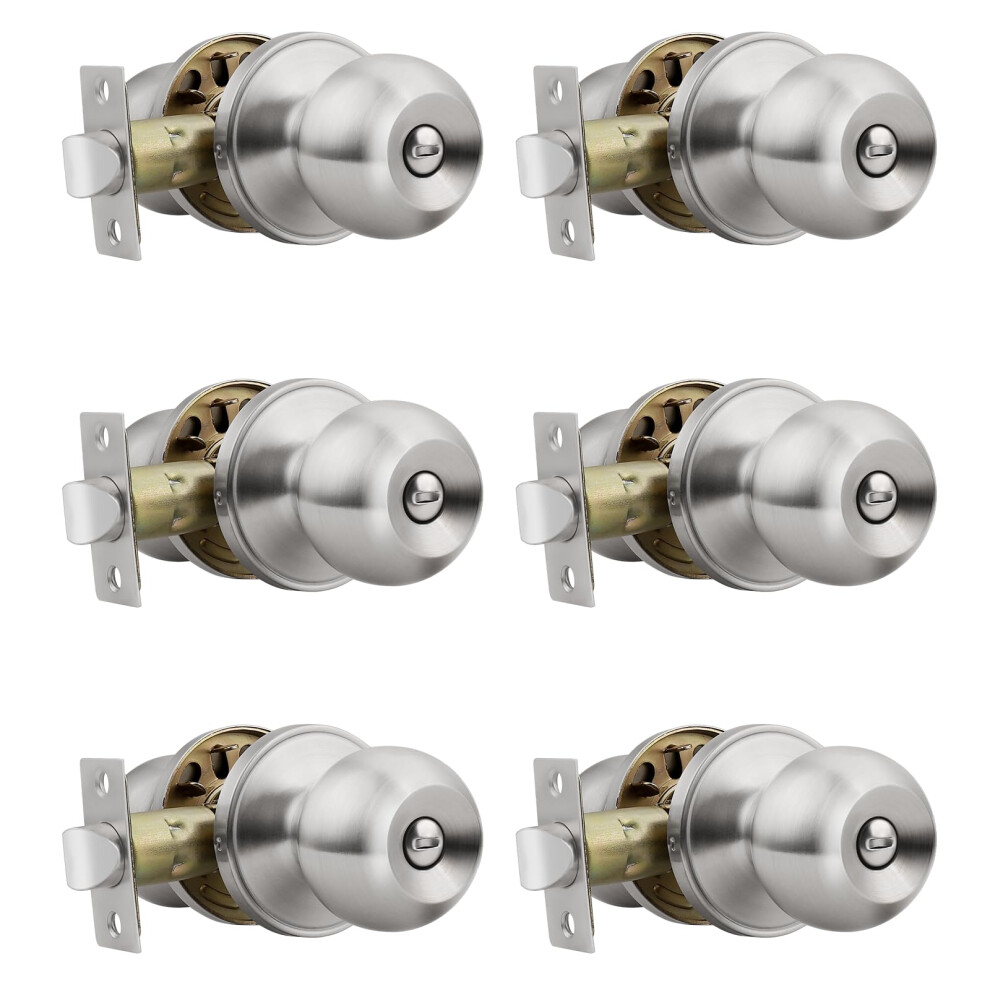 6 Pack Keyless Bathroom/Bedroom Door Knobs, Privacy Door Knob, Inside Door Lock, Satin Nickel, Stainless Steel 820064807267
