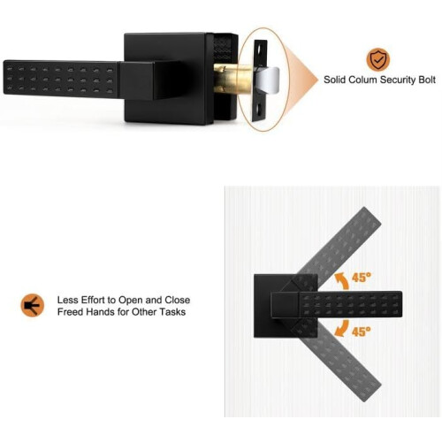 Interior Keyless Door Handle, Matt Black Square Passage Door Knobs for Hall  Closet 1