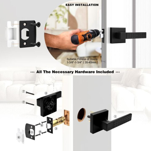 Interior Keyless Door Handle, Matt Black Square Passage Door Knobs for Hall  Closet 2