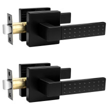Interior Keyless Door Handle, Matt Black Square Passage Door Knobs for Hall Closet