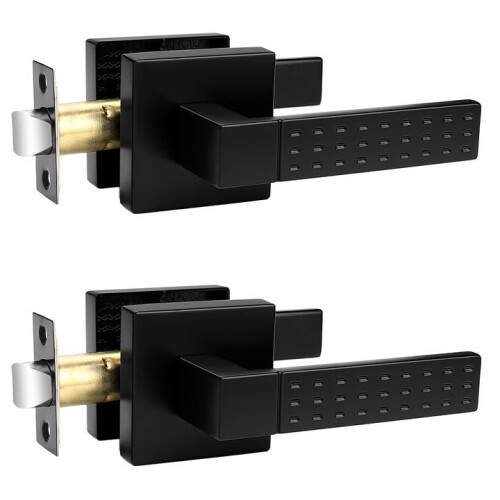 Interior Keyless Door Handle, Matt Black Square Passage Door Knobs for Hall  Closet