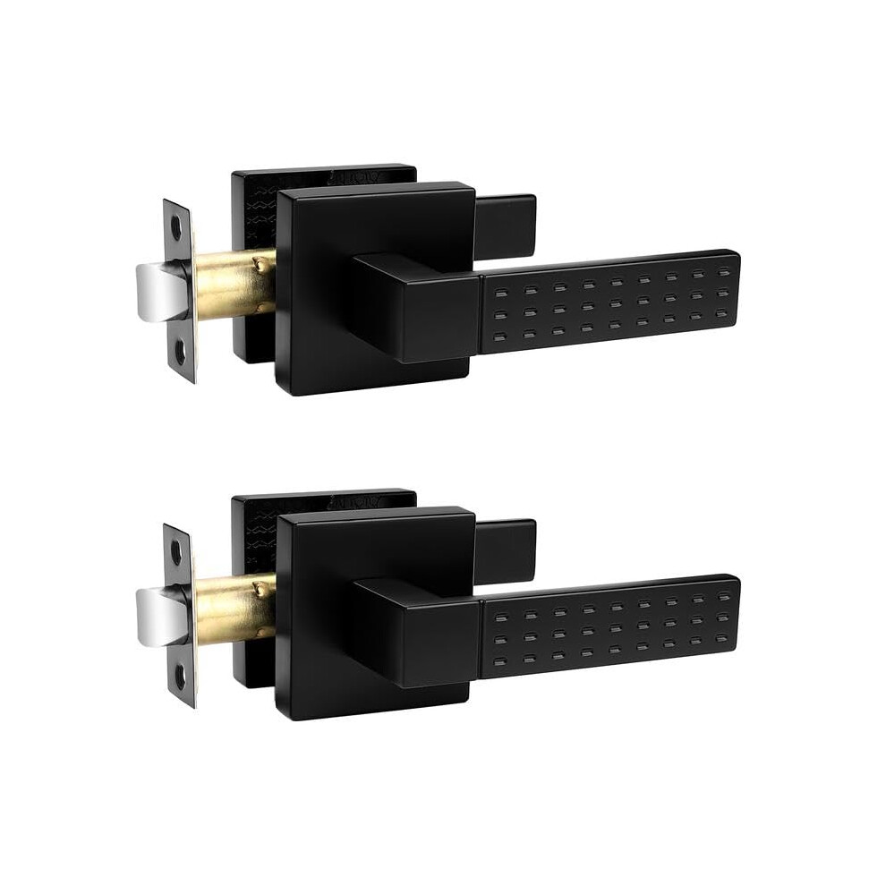 Interior Keyless Door Handle, Matt Black Square Passage Door Knobs For Hall Closet 820064807670