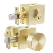 Gold Door Knobs, Front Door Lock Set, Door Knob and Single Cylinder Deadbolt Combo Set, Satin Brass Finish