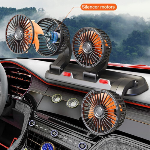 ThreeHead Car Fan, Cigarette Lighter Powered Car Cooling Fan, 2 Speed Adjustable 1