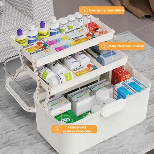 3Tier Medicine Organizer with Removable Small Medicine Box, Large Clear First Aid Storage Box 1