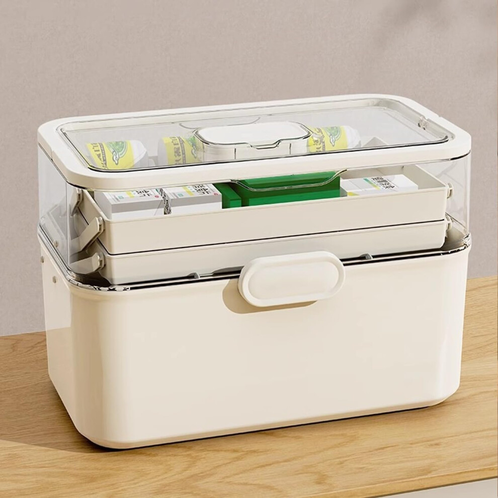 3Tier Medicine Organizer with Removable Small Medicine Box, Large Clear First Aid Storage Box