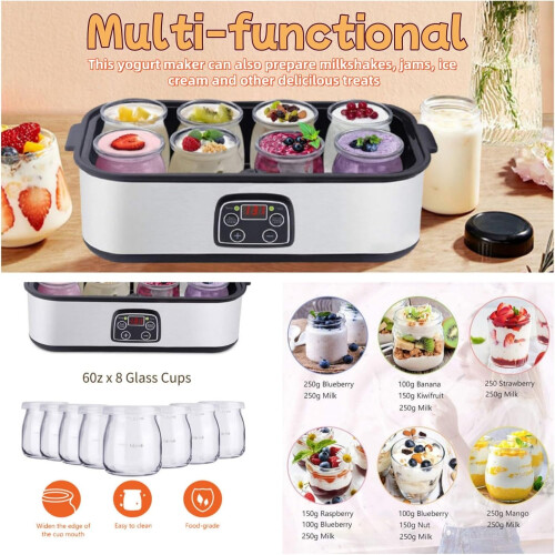 Probiotic Yogurt Maker with 8 Lids, 36 Hour Yogurt Maker, 1400ML Multifunctional 2
