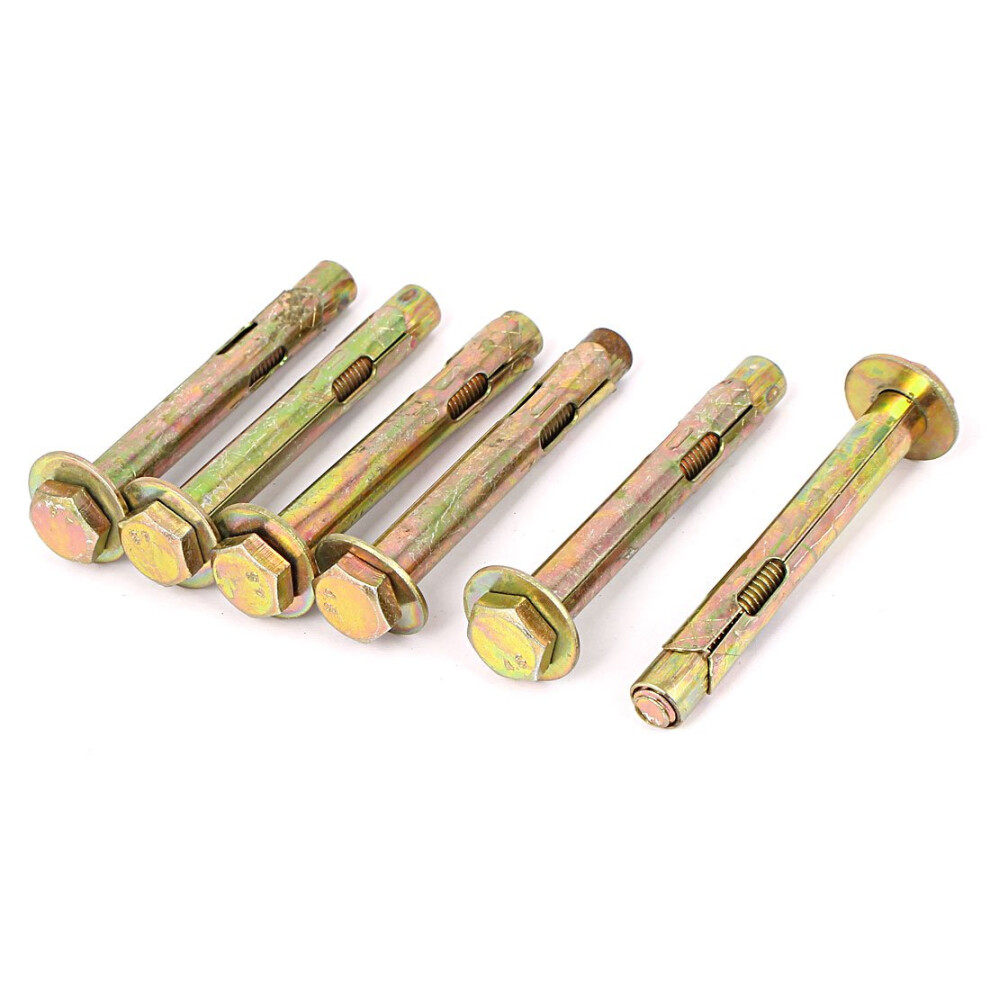 Iivverr M8x80mm Yellow Zinc Plated Hex Head Expansion Bolts Sleeve Anchor Screw 6Pcs 820064809247