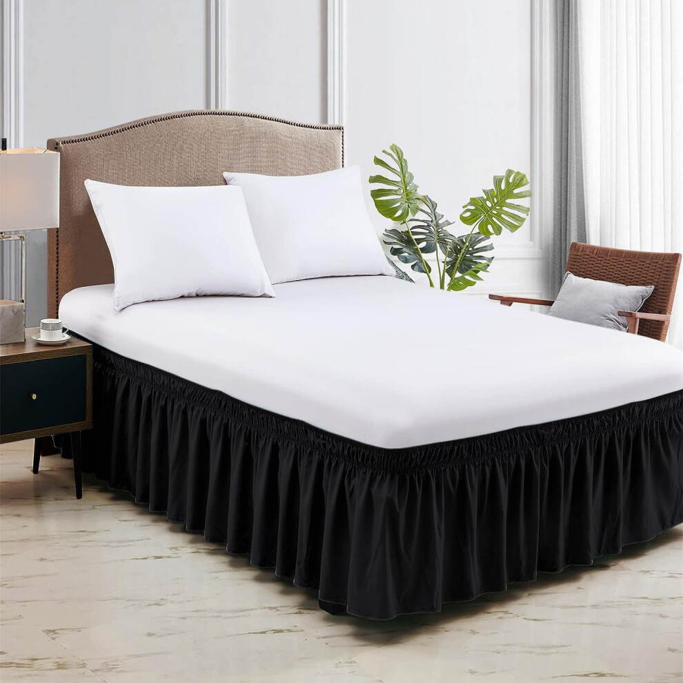Wrap Around Bed Skirt Black Queen Size 9 Inch Tailored Drop, Soft Double Brushed Premium Microfiber, Luxury, Easy to Care Wrinkle/Fade Resistance
