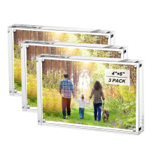 4x6 Inches Acrylic Picture Frames 3 Pack, Desktop Frameless Photo Frames with Magnetic, Double Sided Transparent (3 Pack)