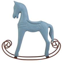 Nordic Wooden Rocking Horse Elegant Decor for Mini Collectors (Light Blue)