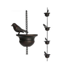 Rain Chains for Gutters with Mobile Birds on Cups - 7.8 Ft Rain Chimes with Hanger Attached