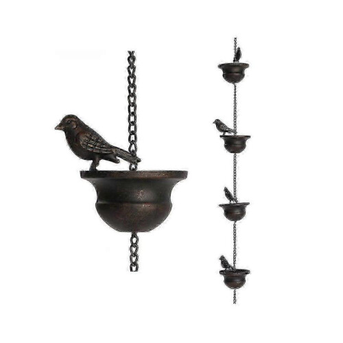 Rain Chains for Gutters with Mobile Birds on Cups - 7.8 Ft Rain Chimes with Hanger Attached