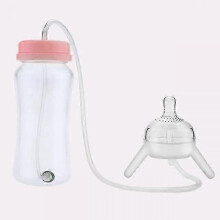 Newborn Baby Feeding Bottle Long Straw Hands-free Feeding with Long Straw Pink