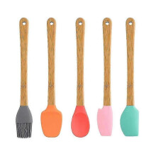 5-Pack Silicone Spatulas Ideal for Various Cooking Needs Featuring Heat-Resistant Bamboo Handles
