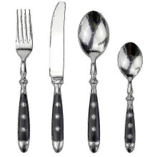 (3152 black) Classic Elegant Resin Rivets Handle Style Stainless Steel Western Cutlery 4 In 1 Set Delicate Utensils Dinnerware For Home