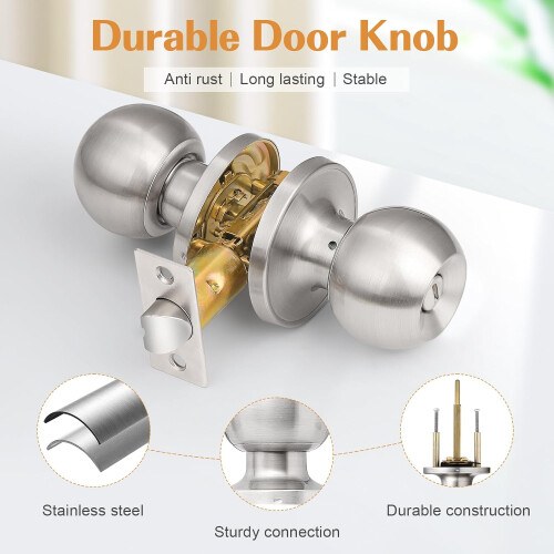 10Pack Bedroom Door Knobs Brushed Nickel Door Handles, Interior Door Knobs Locks Privacy Door Knobs Stainless Steel 1