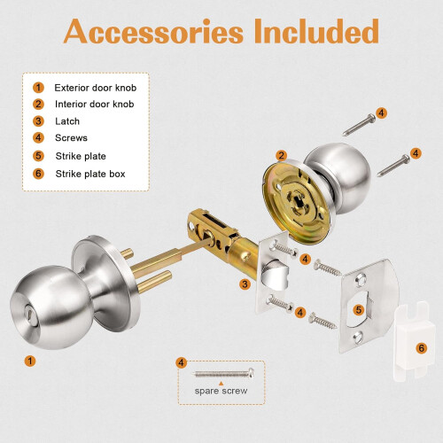 10Pack Bedroom Door Knobs Brushed Nickel Door Handles, Interior Door Knobs Locks Privacy Door Knobs Stainless Steel 2
