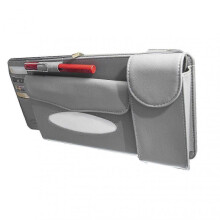 Car Tissue Holder Artificial Leather Multifunction Hanging Sun Visor Napkin Holder for Vehicle SUV Grey