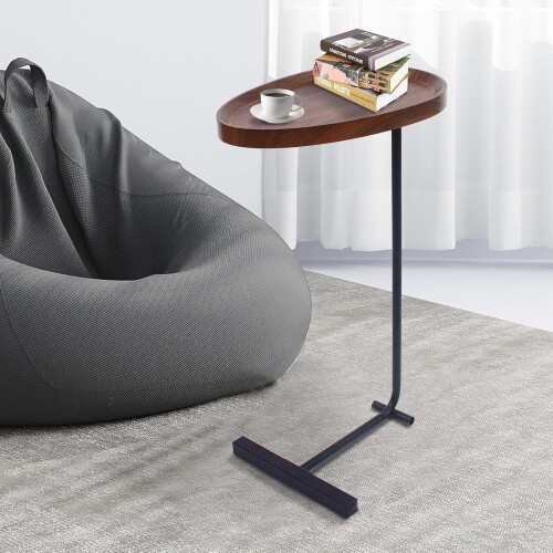 C Shaped Side Table, Walnut End Table for Sofa Couch Small Bedside Table Coffee Table Snack Table for Living Room Bedroom 2