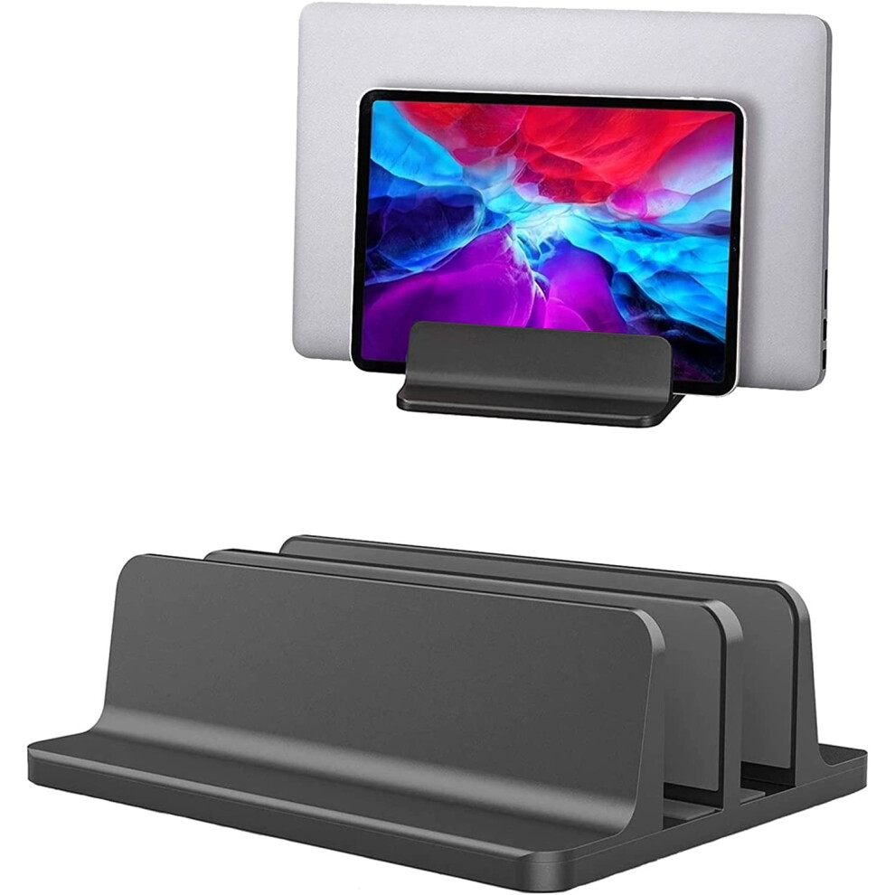 Double Slot Vertical Laptop Tablet Stand Mount Space Saving Storage For Macbook Laptop Chromebook Tablet,Smartphone (Black) Black 395291725450