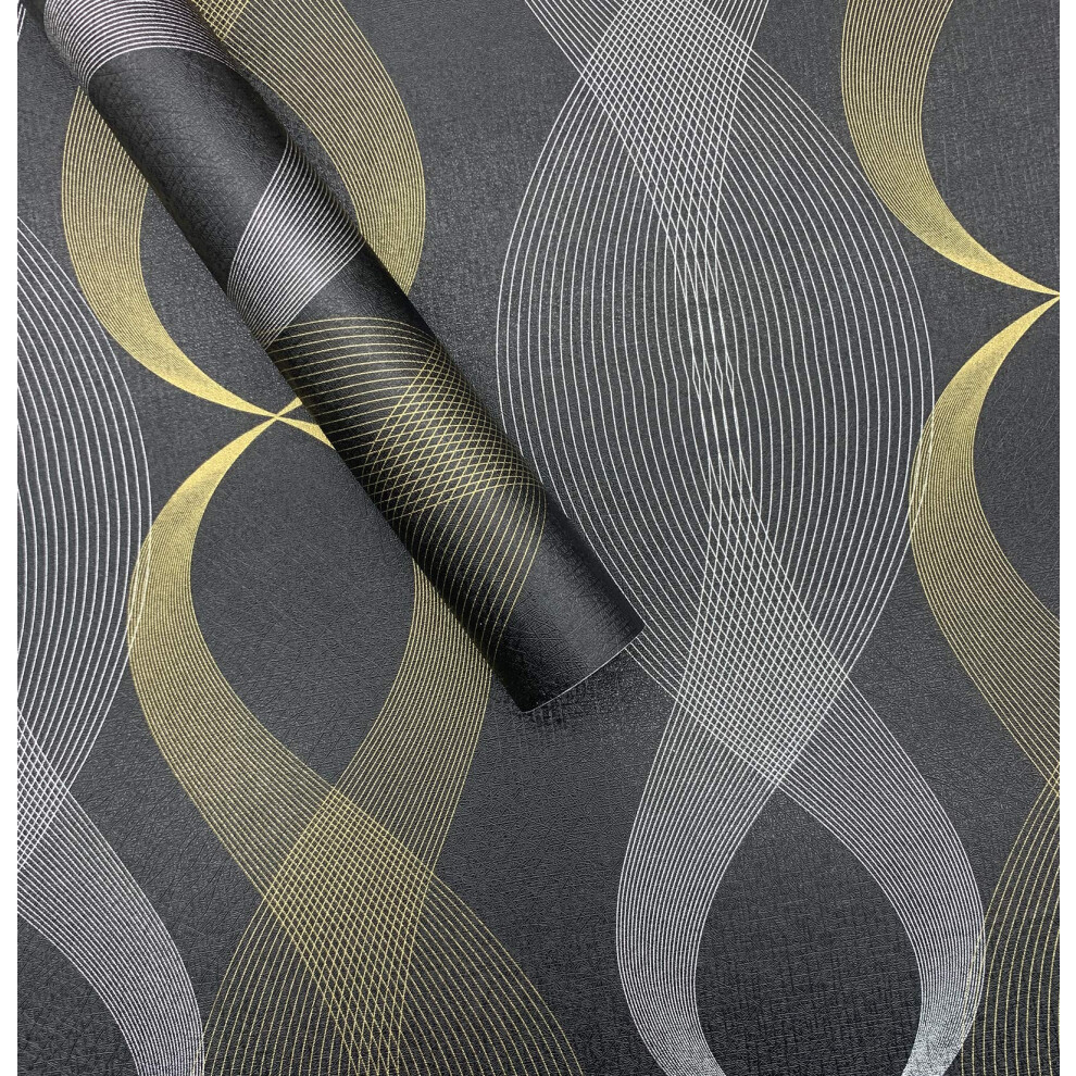 Black Wallpaper Peel And Stickmodern Selfadhesive Wallpaper17.7 X472 Black And Gold Geometric 395291725757