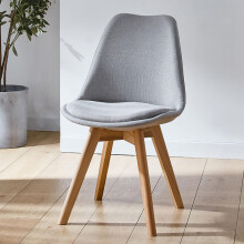 Set of 1/2 Dining Chairs with Wooden Legs, Modern Kitchen Chairs Linen Upholstered