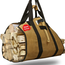Extra Large 2in1 Firewood Carrier Waxed Canvas Bag 44'x23', Log Holder for Indoor Fireplace