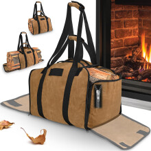 Waxed Canvas Firewood Carrier Tote, Extra Large Fireplace Log Carrying Bag for Firewood Holder