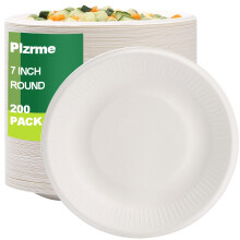 200 Pack Disposable Ecofriendly Biodegradable Plates Compostable HeavyDuty Paper Plates for Party, Picnic (7in)