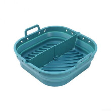 Compatible silicone baking sheet for air fryer, foldable with oil drain for easy cleaning and storage (foldable square blue).