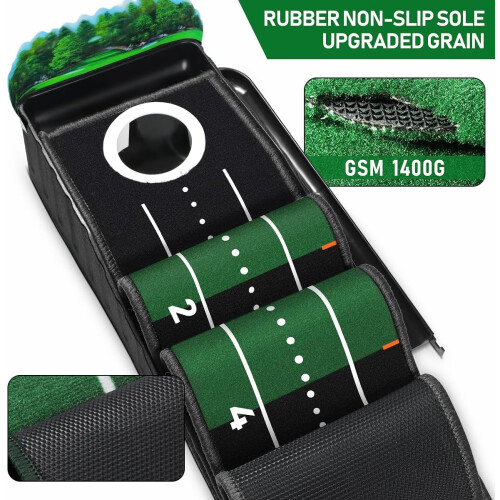 Mini Golf Putting Mat Indoor  Outdoor with Ball Return, Alignment Guide, Compact Edition 2