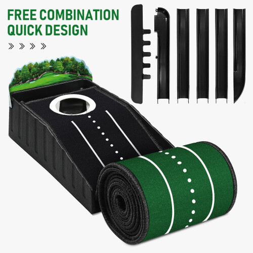 Mini Golf Putting Mat Indoor  Outdoor with Ball Return, Alignment Guide, Compact Edition 1