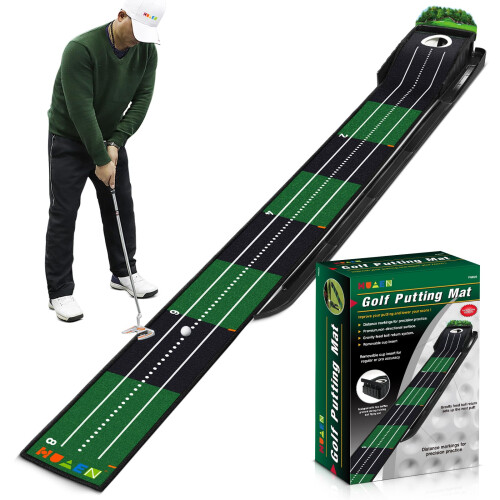 Mini Golf Putting Mat Indoor  Outdoor with Ball Return, Alignment Guide, Compact Edition