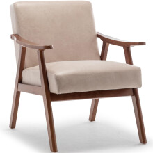 MidCentury Modern Accent Chair, Upholstered Living Room Chairs with Waist Cushion, Reading Armchair for Bedroom Sunroom (1, Light Camel)