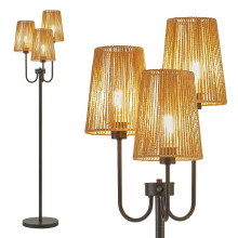 Boho Floor Lamp for Living Room, 3Light Rotary Switch Farmhouse Standing Bedroom Lamp with Rattan Shade