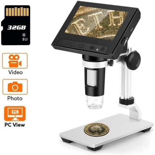 Lab Microscope Accessories Digital Electronic Microscope 1000X 4.3' Camera Lens 2MP Adjustable LED Microscope(Plastic Stand) 2