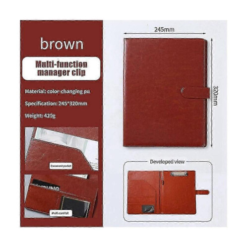A4 Leather Folder Multifunctional Business Contract Folder with Notes Business Stationery Folder Black - JA 2