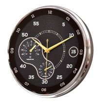Modern Decorative Silent Non Ticking Battery Operated Industrial Silver Black Quartz Wall Clock for Living Room Decor 12.2 Inch