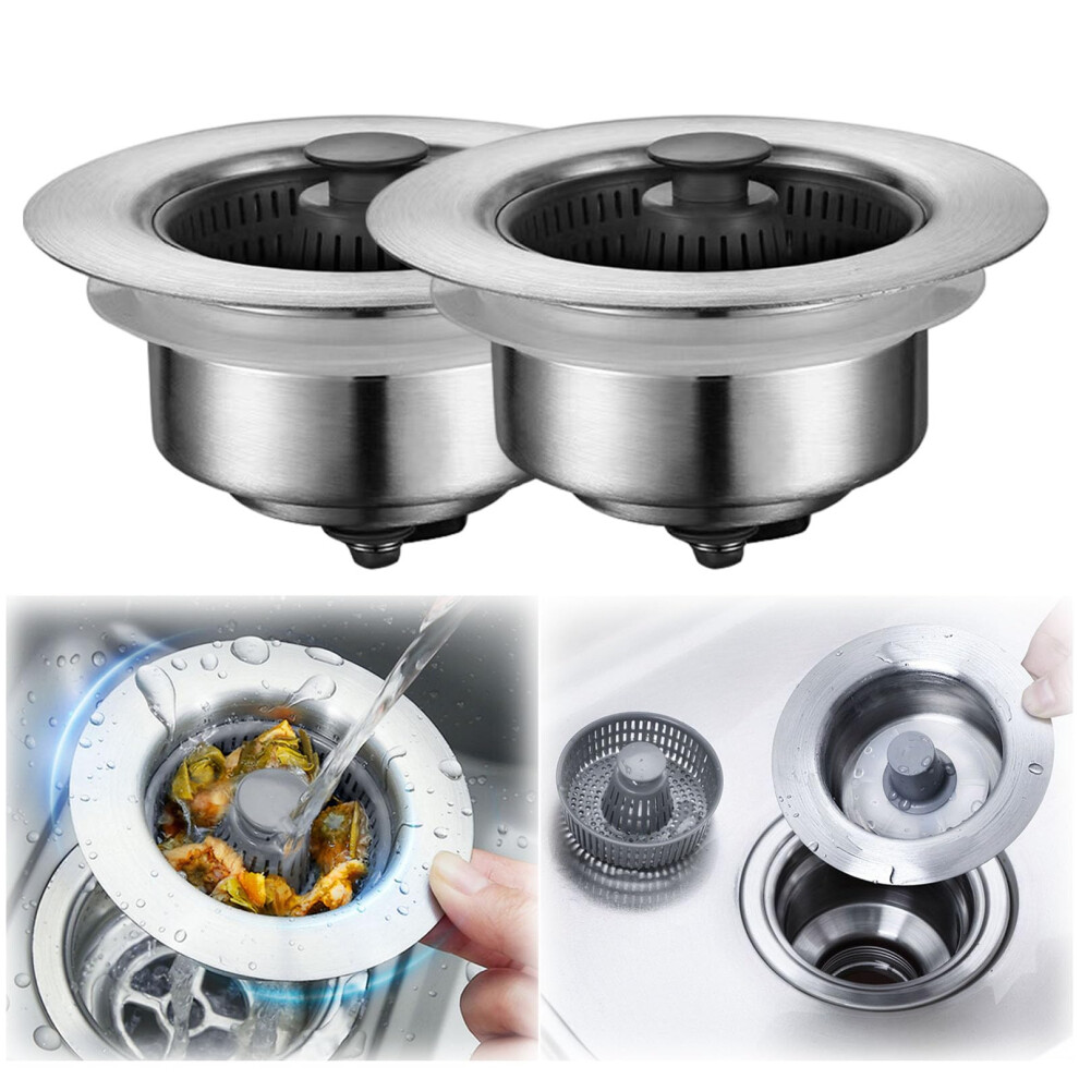 3In1 Stainless Steel Sink Aid, Kitchen Sink Drain Strainer And Stopper Combo, Food Catcher (2Pcs) 395291733127