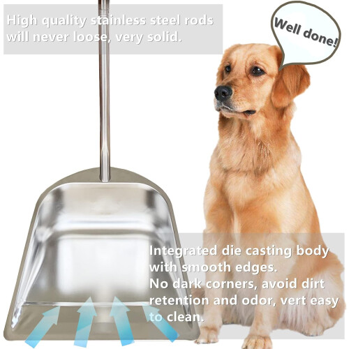 Dust Pan with Long Handled for Home, 33.5'' Stainless Steel Dustpan 2