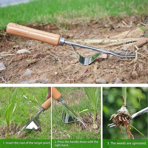 Garden Weeder Hand Tool,Ergonomic Weeding Tools,Stainless Steel Base - Easy Weed Removal 1