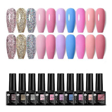 10pcs/set Gel Nail Polish Set Neon Red Glitter Semi Permanent Gel Varnish Soak Off Uv Led Nails All for Manicure