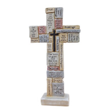 Cross Statue with Encouraging Words 12 Inch Table Inspirational Cross Figurine for Christian Home Decor Gifts