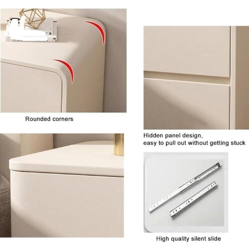 Solid Wood Nightstand with 2 Drawers,Modern Minimalist Bedside Table,End Table with Microfibre Leather Wrap 2
