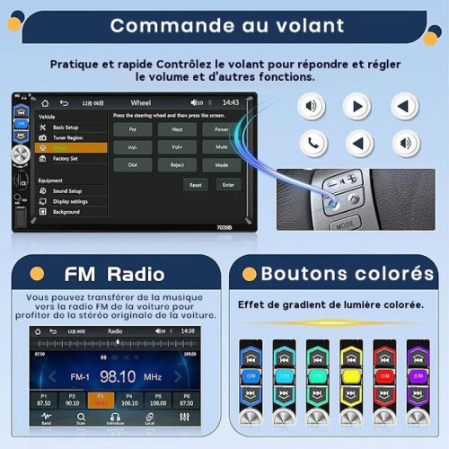Ραδιόφωνο αυτοκινήτου Podofo 1 DIN 7 ιντσών Bluetooth με σύνδεση καθρέφτη οπισθοπορείας 2