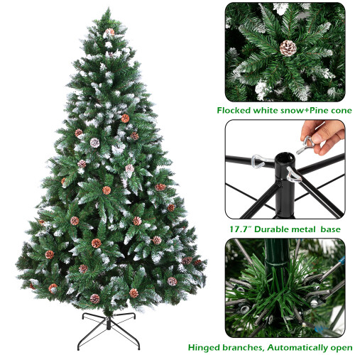 6FT Artificial Snow Tipped Pine Cones Christmas Tree Holiday Party Decor 1