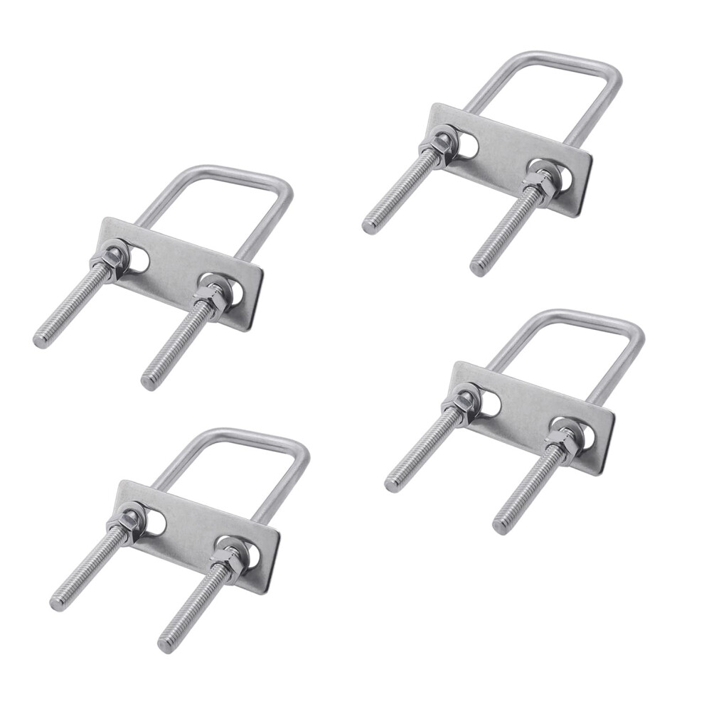 4Pcs M6 U Bolts,1.22' Inner Width,304 Stainless Steel Silver Square Bend Ubolt With Nuts, Washers And Frame Plate 395291739037